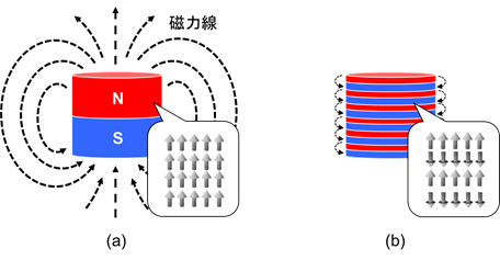 実験のセットアップの模式図（左）と、核スピン波の概念図（右） MnCO3にPtが成膜 された試料に、ラジオ波を照射する。
