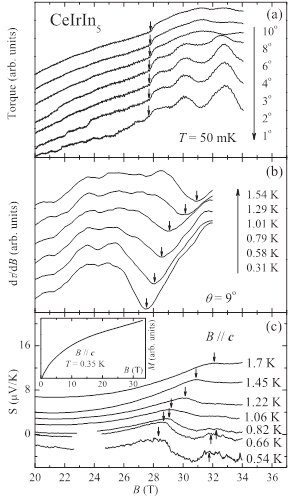強磁場中の磁気トルク、熱電能で観測されたCeIrIn5のフェルミ面の変化